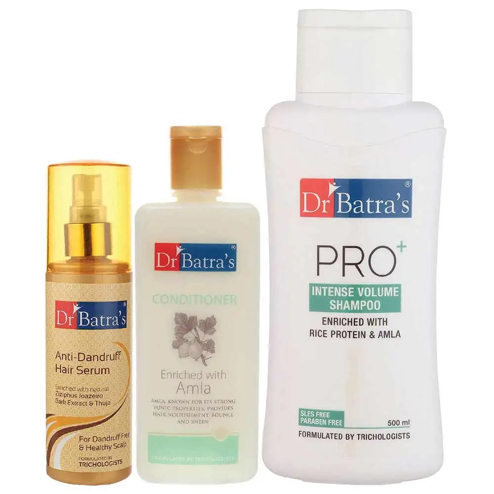 Dr Batra's Anti Dandruff Hair Serum, Conditioner - 200 ml & Pro+ Intense Volume Shampoo - 500 ml Combo,  3 Piece(s)/Pack  Hair Care