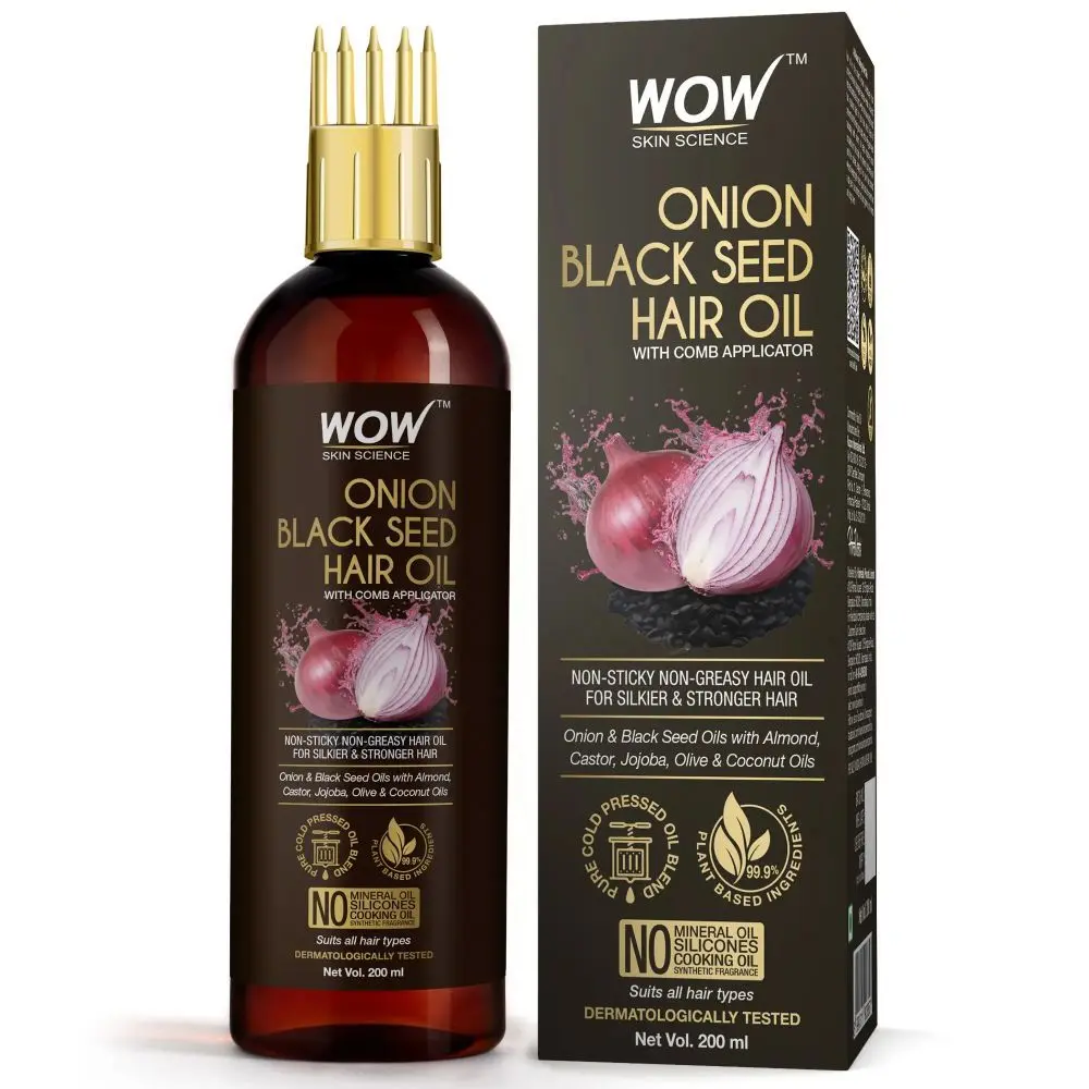 WOW Skin Science Onion Black Seed Hair Oil - WITH COMB APPLICATOR (200 ml)