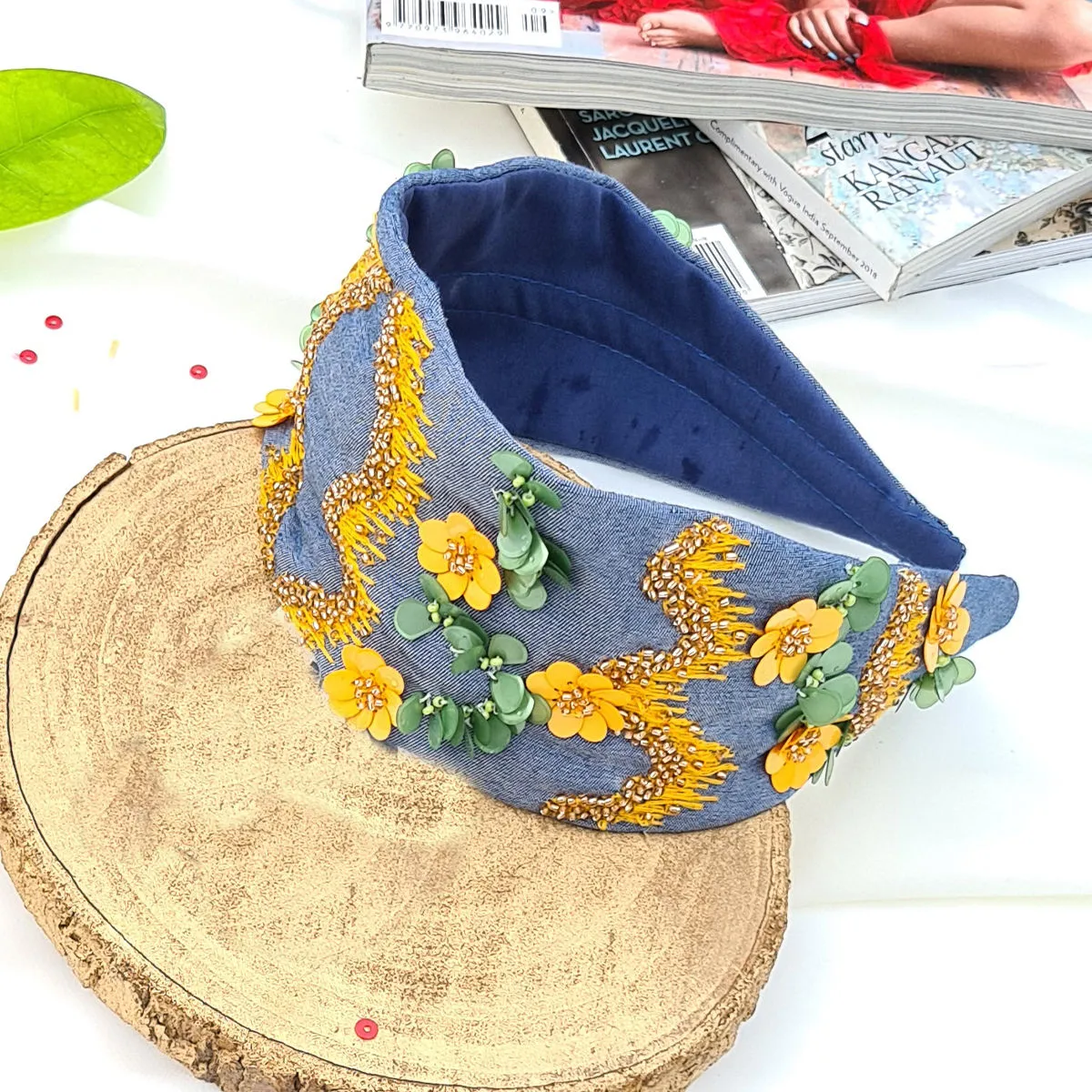 Diya Aswani Denim Exotic Yellow Hairband Cum Bandana