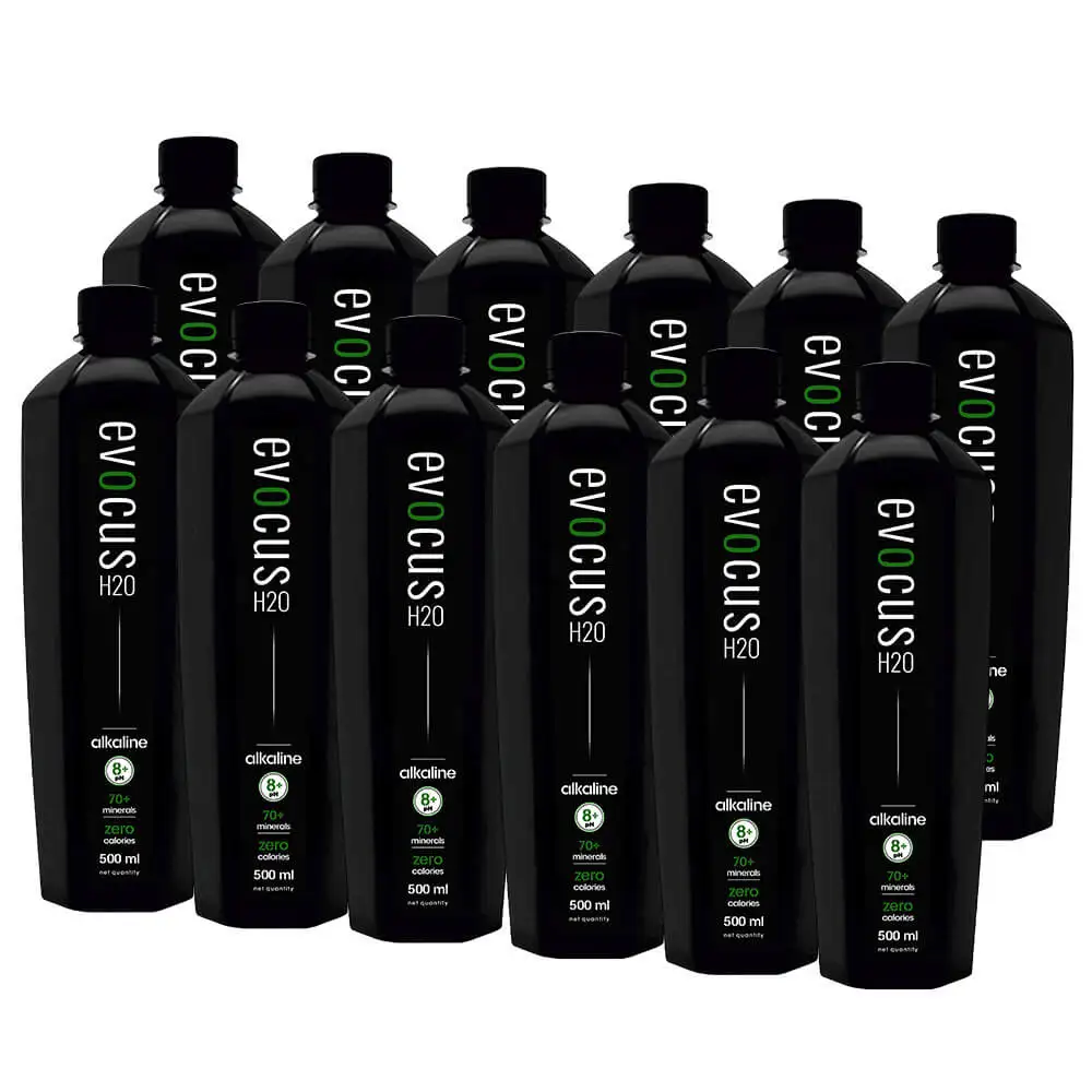 Evocus H2O Black Alkaline Drink Infused with Essential Minerals 8+ pH,  500 ml  Unflavoured (Pack of 12)