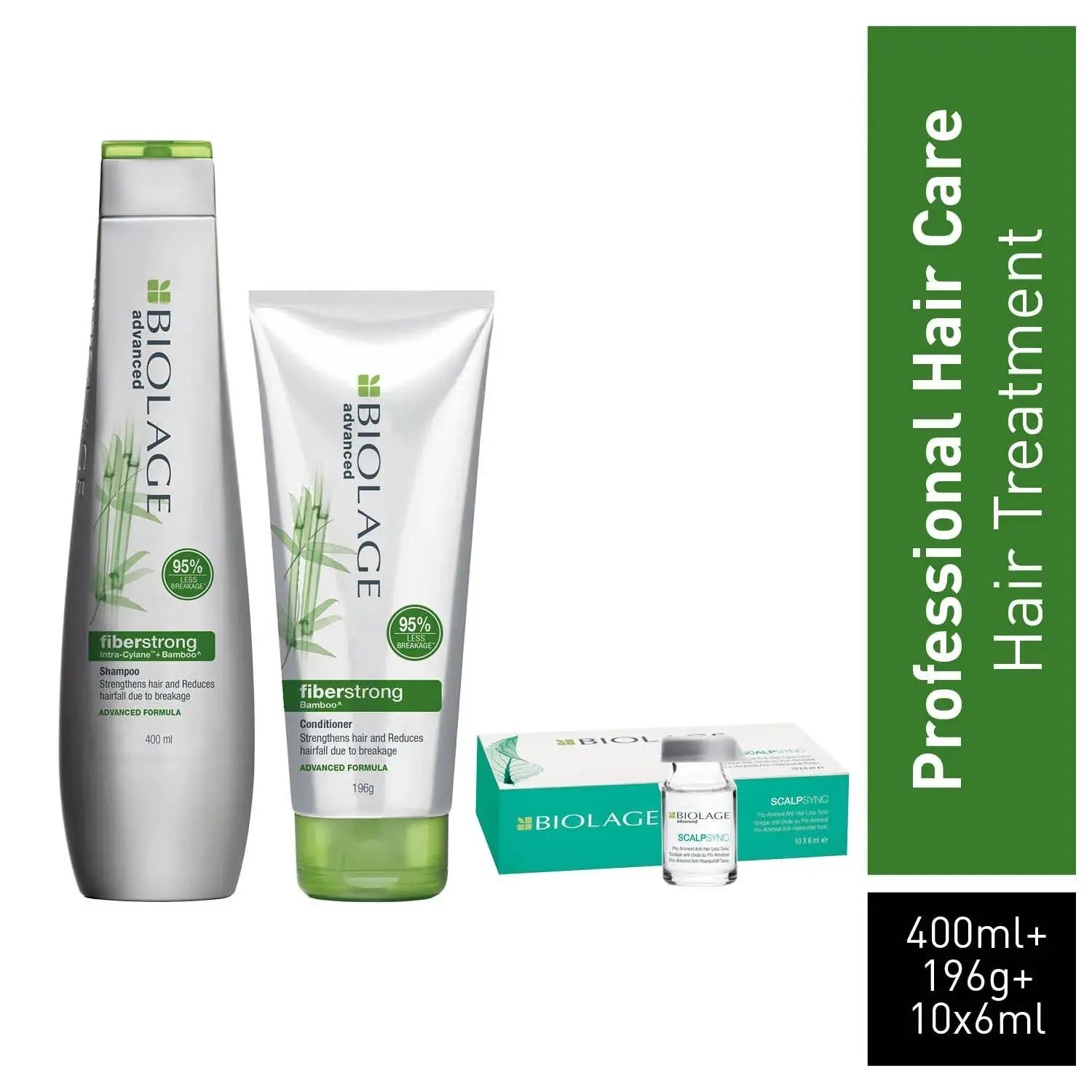 Biolage Advanced Fiberstrong Shampoo+ Fiberstrong Conditioner + Scalpsync Aminexil Hair treatment (400ml+196ml+60ml)