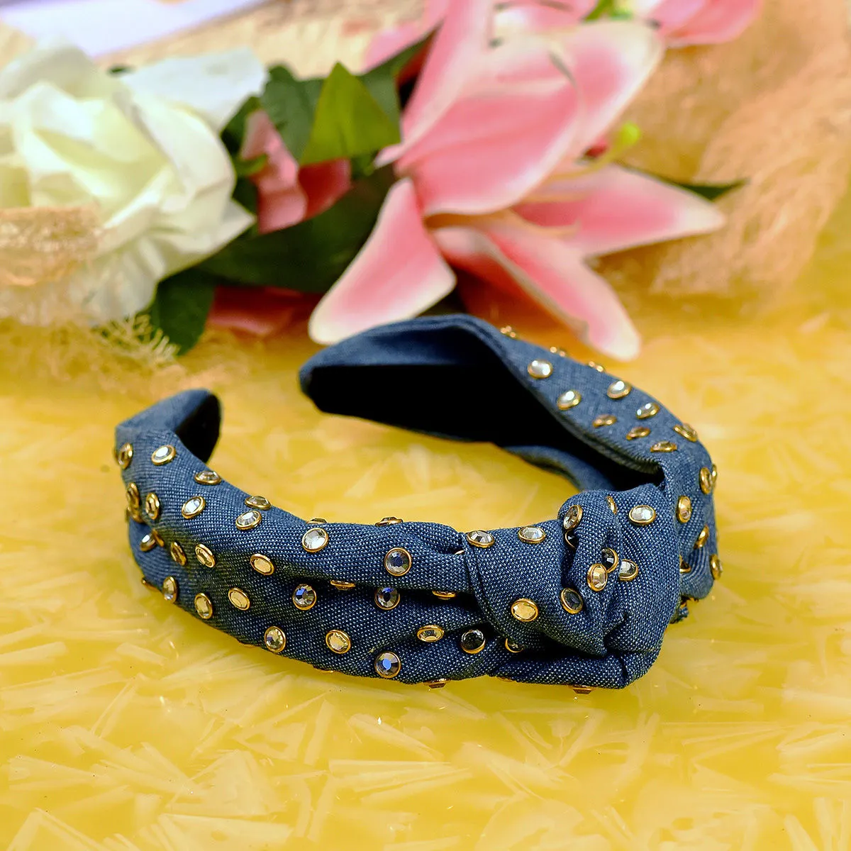 YoungWildFree Blue Diamond Denim Stylish Hairband For Women