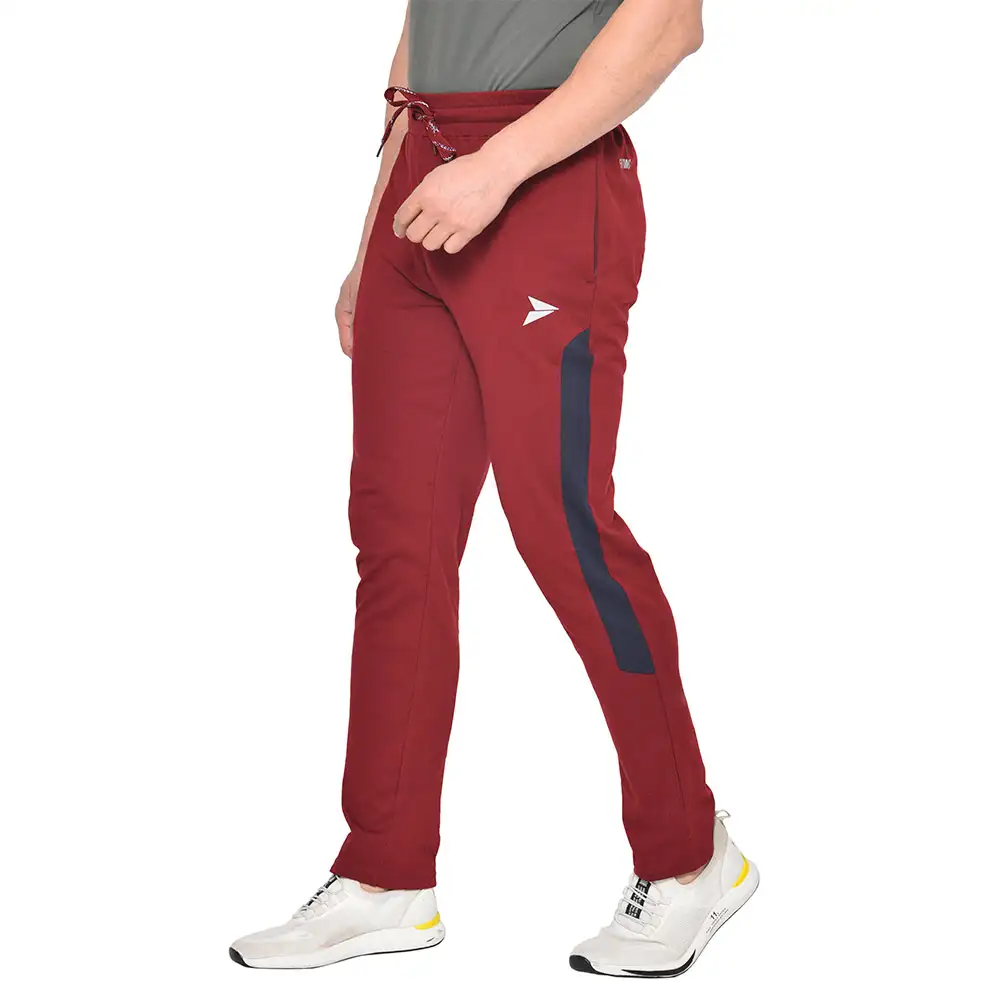 Fitinc Side Striped Cotton Trackpant with Both Side Zipper Pockets,  Wine  XL