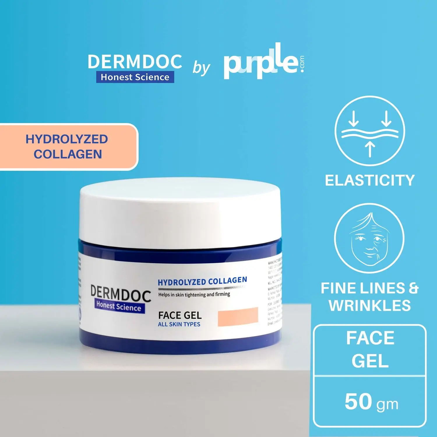 DermDoc by Purplle Skin Tightening Face Gel with Hydrolyzed Collagen (50g) | collagen gel for face | skin collagen booster