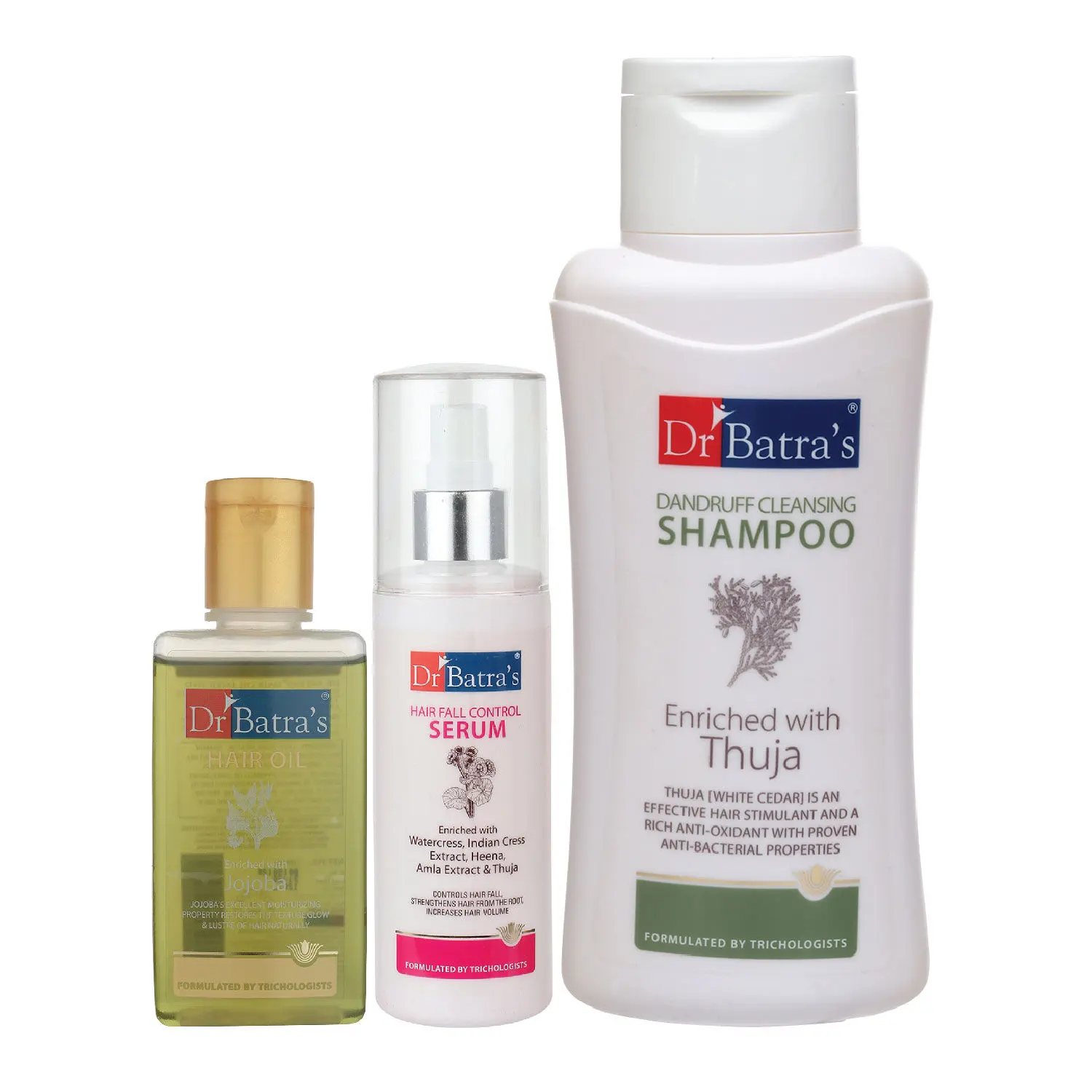 Dr Batra's Hair Fall Control Serum-125 ml, Dandruff Cleansing Shampoo - 500 ml and Hair Oil - 100 ml