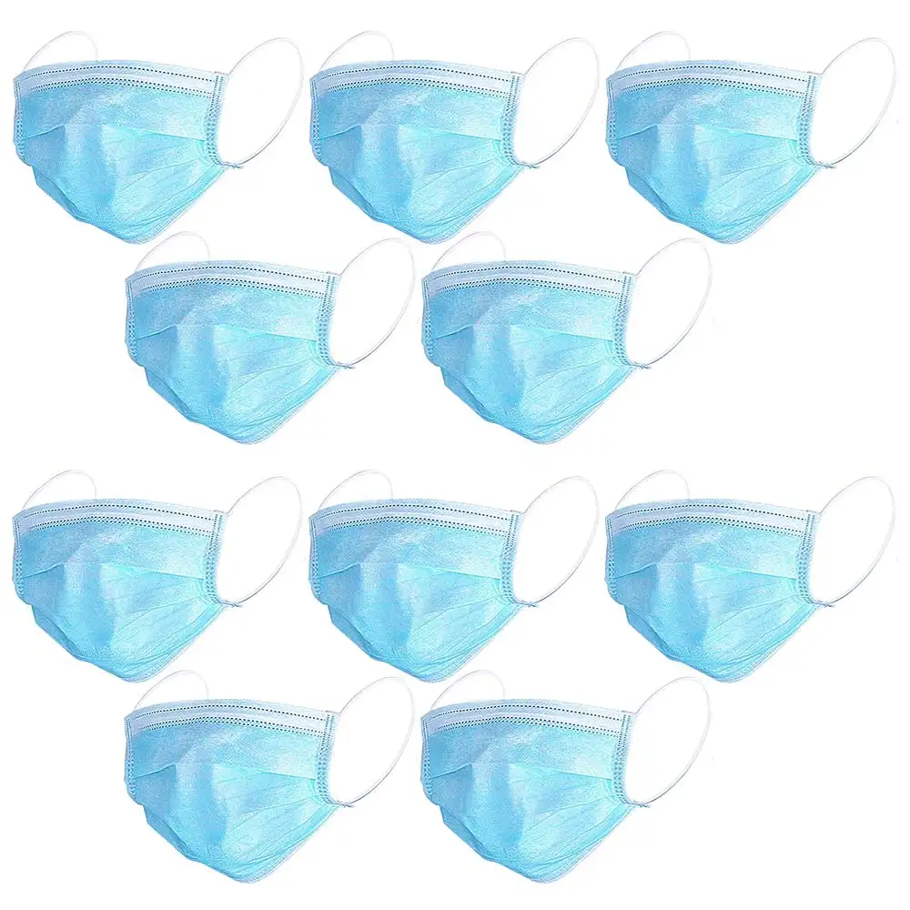 Ajeraa 3 Ply Ear Loop Medical Surgical Dust Face Mask,  Blue (Pack of 10)