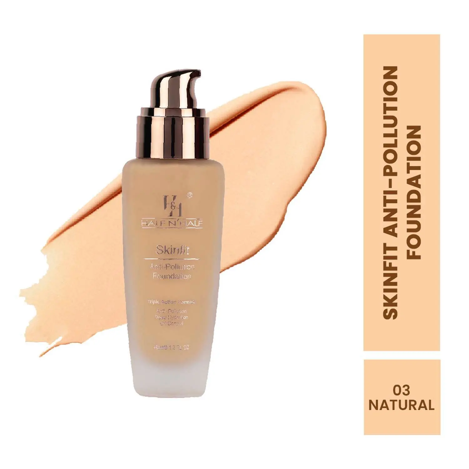 Half N Half Skinfit Anti-Pollution, Deep Hydration and Oil Foundation, Natural (40ml)