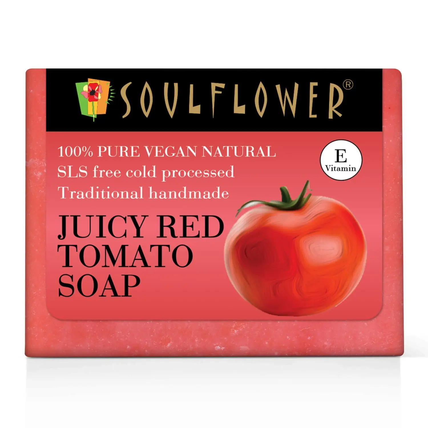 Soulflower Juicy Red Tomato Soap for suntan-free, bright & glowing skin, 100% Pure & Natural, SLS Free, Cold Processed, 150g