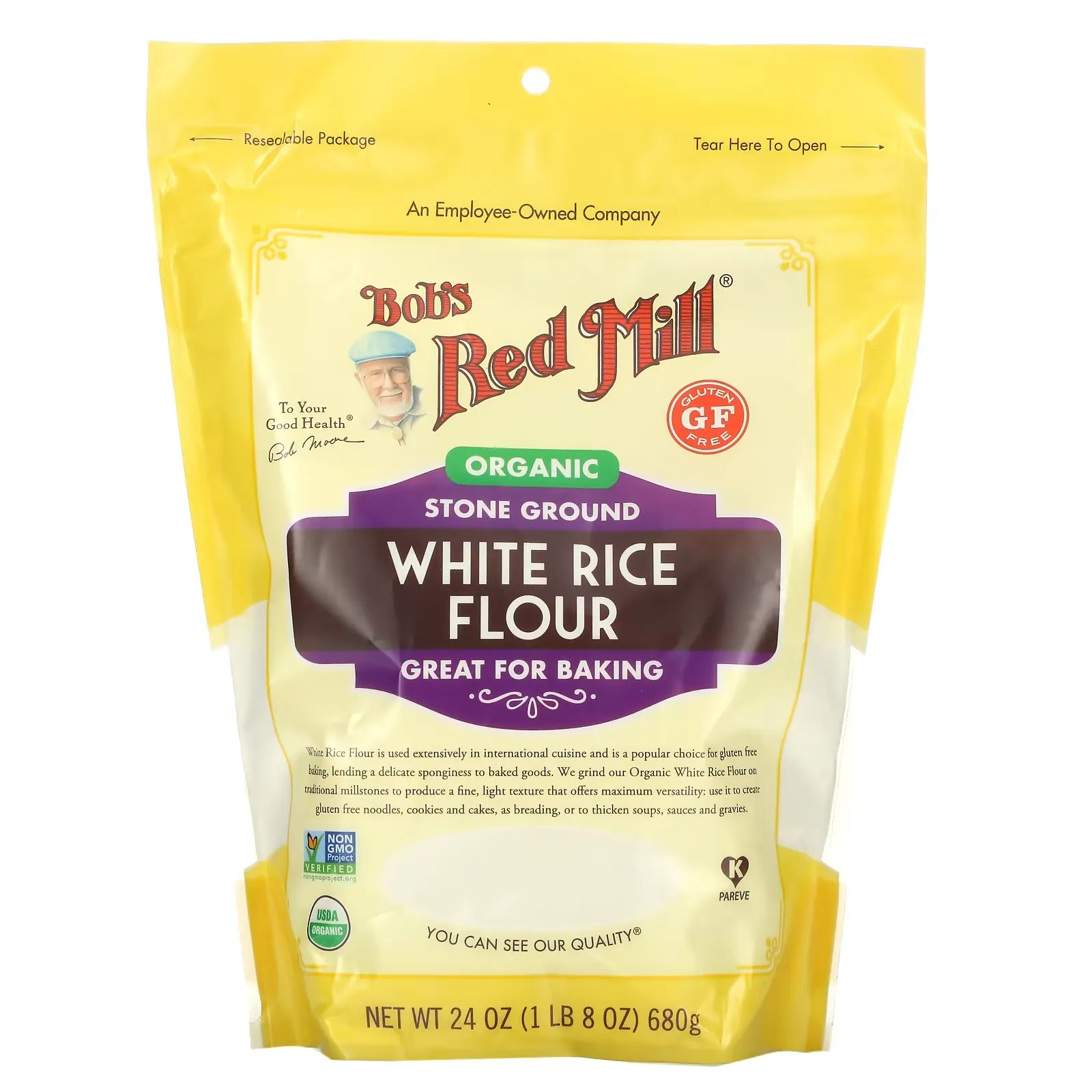 Organic White Rice Flour, 24 oz (680 g)