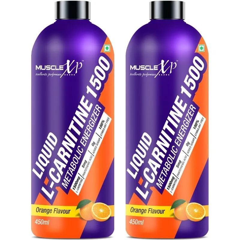 MuscleXP Liquid L-Carnitine 1500 Metabolic Energizer - Orange Flavour - Pack Of 2