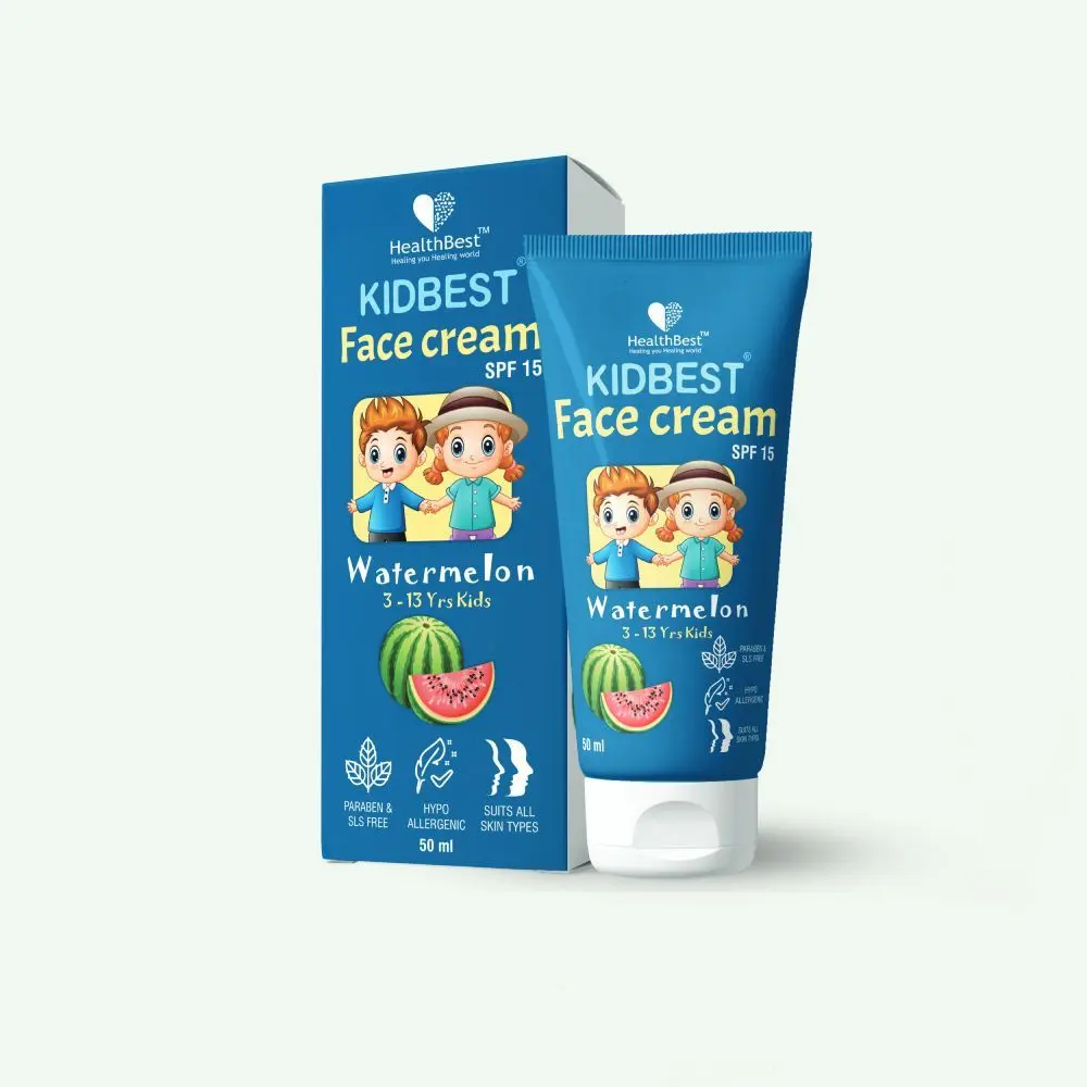 HealthBest Kidbest Face Cream for Kids | SPF 15 | Safe for Sensitive Skin & Unscetened | Tear, Paraben, SLS free | Watermelon Flavor | 50ml
