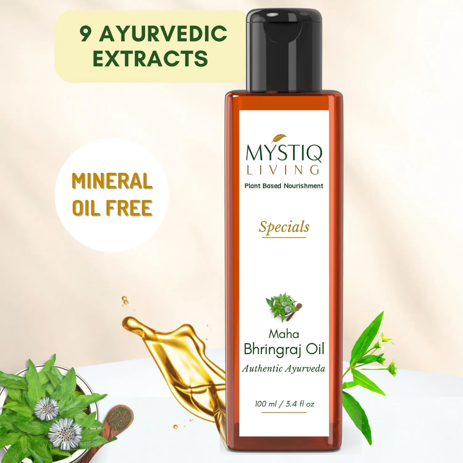 Mystiqliving Specials-Maha Bhringraj Hair Oil With Sesame & Amla for damaged|Frizzy hair|Premature Greying| Dandruff| Volume |Split ends| Baldness & Hair loss|100% Pure& Natural|with 9Ayurvedic Herbs Extracts-100 ML