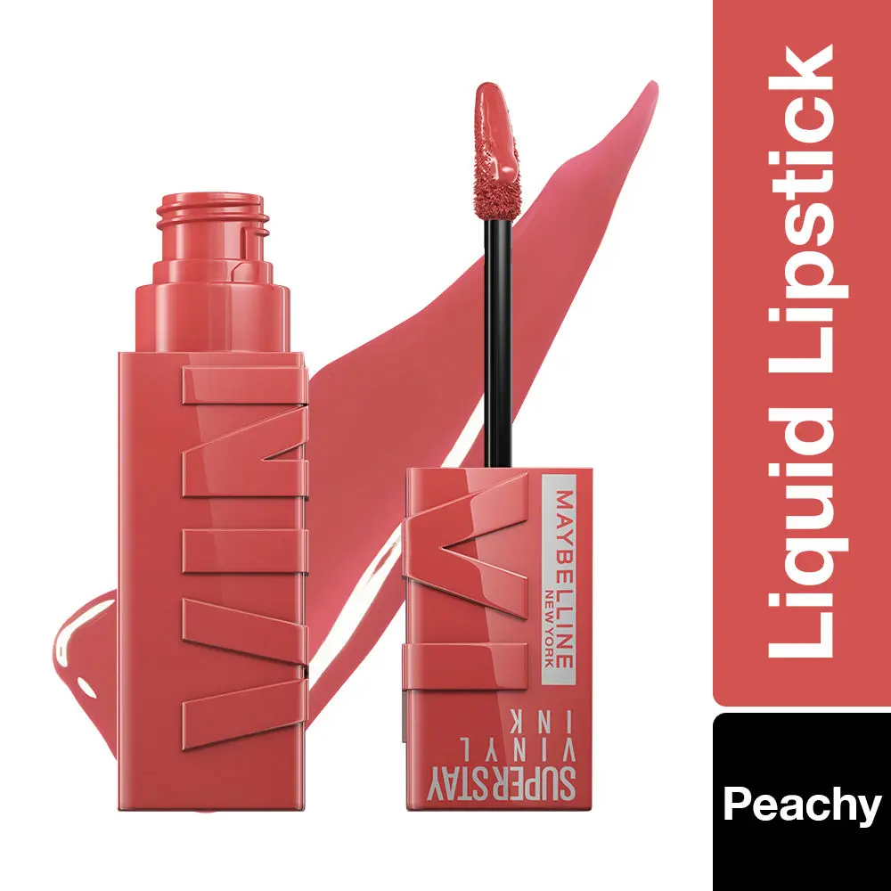 Maybelline Superstay Vinyl Ink Liquid Lipstick, Peachy | High Shine That Lasts for 16 HRs | Enriched With Vitamin E & Aloe