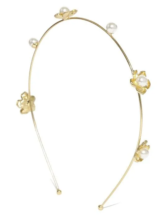 Toniq Gold-Toned & White Floral Beaded Hairband