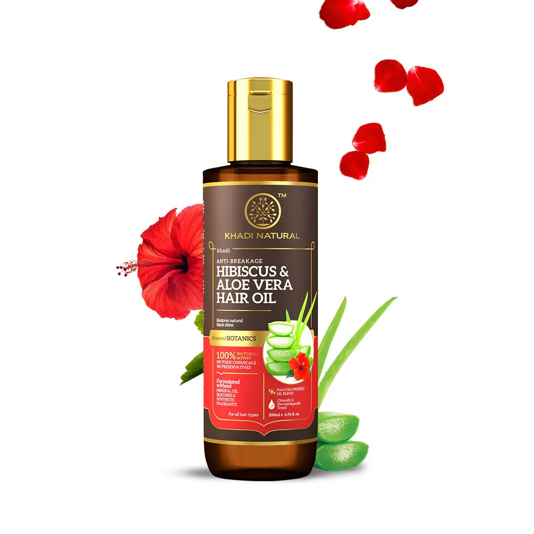 Khadi Natural Anti-Breakage Hibiscus Aloe Vera Hair Oil Restores Natural Black Shine powered Botanics - 200 ml