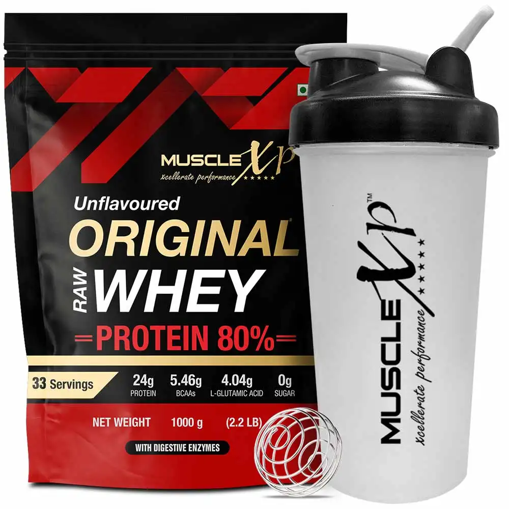 MuscleXP Original Raw Whey Protein with Digestive Enzymes,  2.2 lb  Unflavoured+Shaker