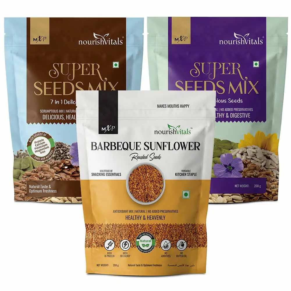 NourishVitals Healthy Munching Combo,  Barbeque Sunflower Roasted Seed + Super Seeds Mix 7 in 1 + Super Seeds Mix 6 in 1  3 Piece(s)/Pack