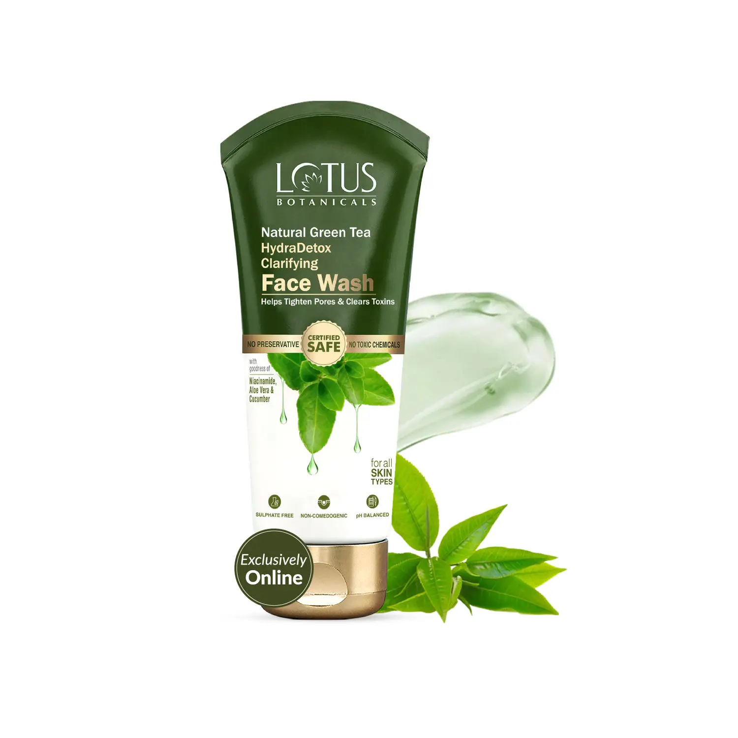 Lotus Botanicals Natural Green Tea HydraDetox Clarifying Face Wash with Niacinamide | Boosts Glow & Brightens Skin | Fights Acne and Pimples | Tightens Pores & Clears Toxins | Preservative Free | For All Skin Types | 100g