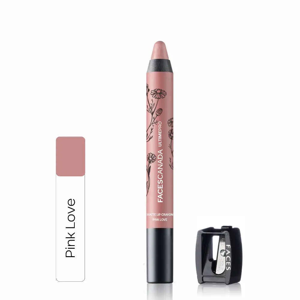 Faces Canada Matte Lip Crayon | Cocoa Butter and Chamomile enriched | One Stroke Intense Color | Smooth Glide | All Day Hydrated Lips | Shade - Pink Love 2.8g