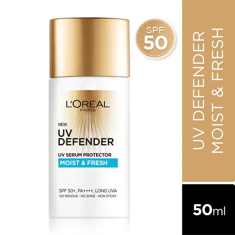 L'Oreal Paris Uv Defender Serum Protector Sunscreen Spf 50+, Moist & Fresh