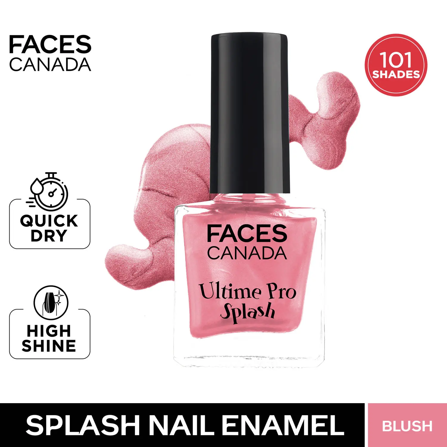 Faces Canada Splash Nail Enamel | Fast Dry | High Shine | Long Lasting | No Chip Formula | No Harmful Chemicals | Shade - Blush 8ml