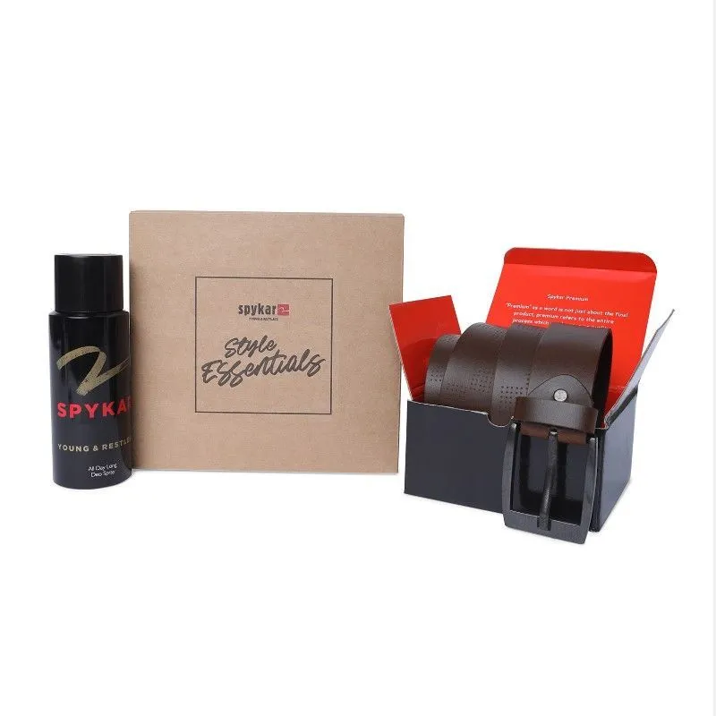 Spykar Men Black Young & Restless Deo Spray & Brown Belt (xl) - Gift Box