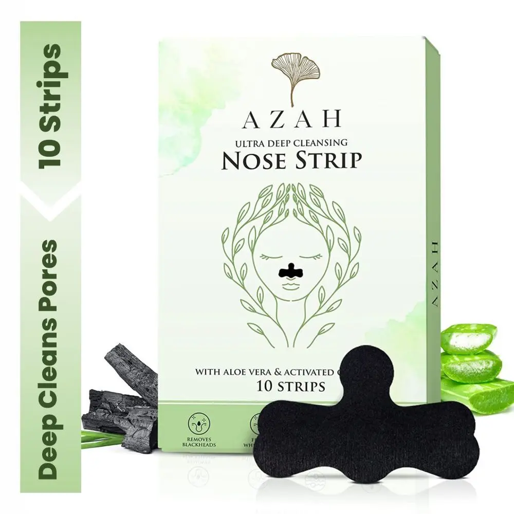 Azah Ultra Deep Cleansing Nose Strips for Blackhead Removal | With Aloe Vera & Activated Charcoal | Unclog Pores, Removes Whiteheads, Excess Oil & Dirt| | Extended Design | Pack of 10