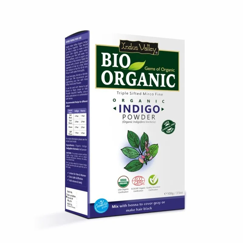 Indus Valley Bio Organic Indigo Powder, 100% Organic Natural Hair Coloring & Arrests Early Greying