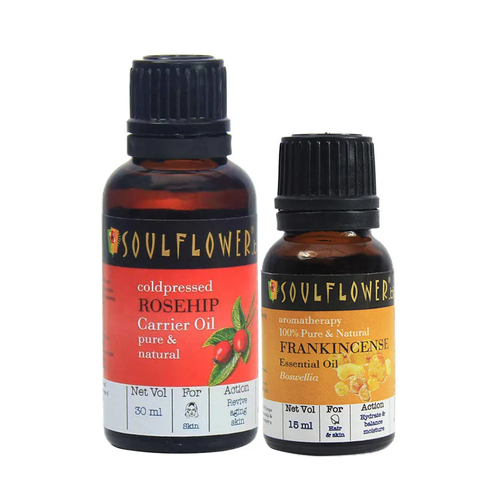 Soulflower Rosehip Carrier Oil & Frankincense Essential Oil Combo