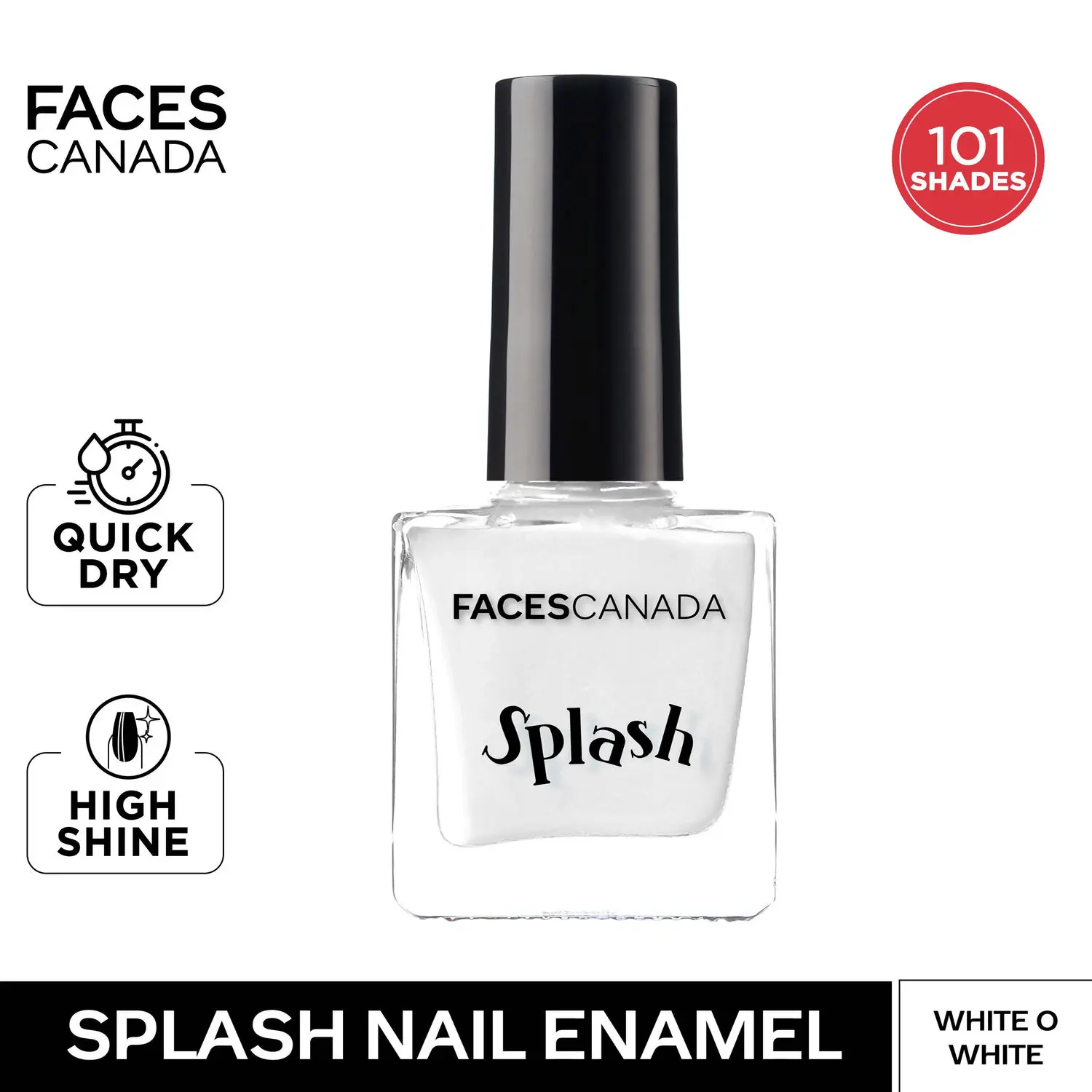 Faces Canada Splash Nail Enamel | Fast Dry | High Shine | Long Lasting | No Chip Formula | No Harmful Chemicals | Shade - White O White 8 ml