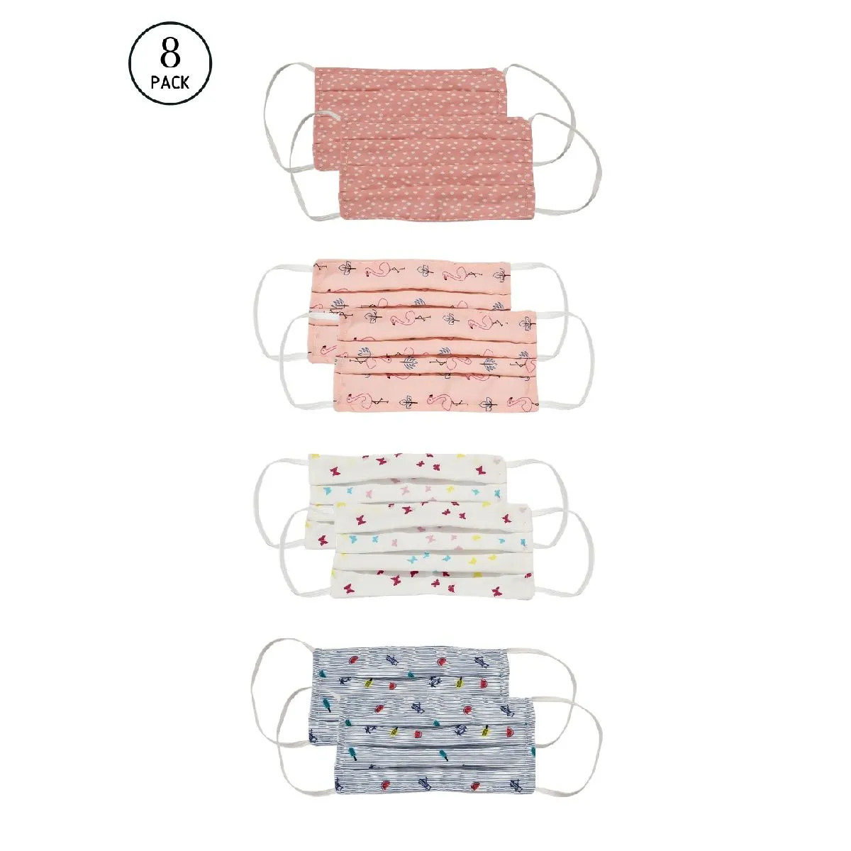 Bellofox Alice, Flamingo, Butterflies And Beach Vibes 3-layer 3-ply Cotton Face Mask (set Of 8)