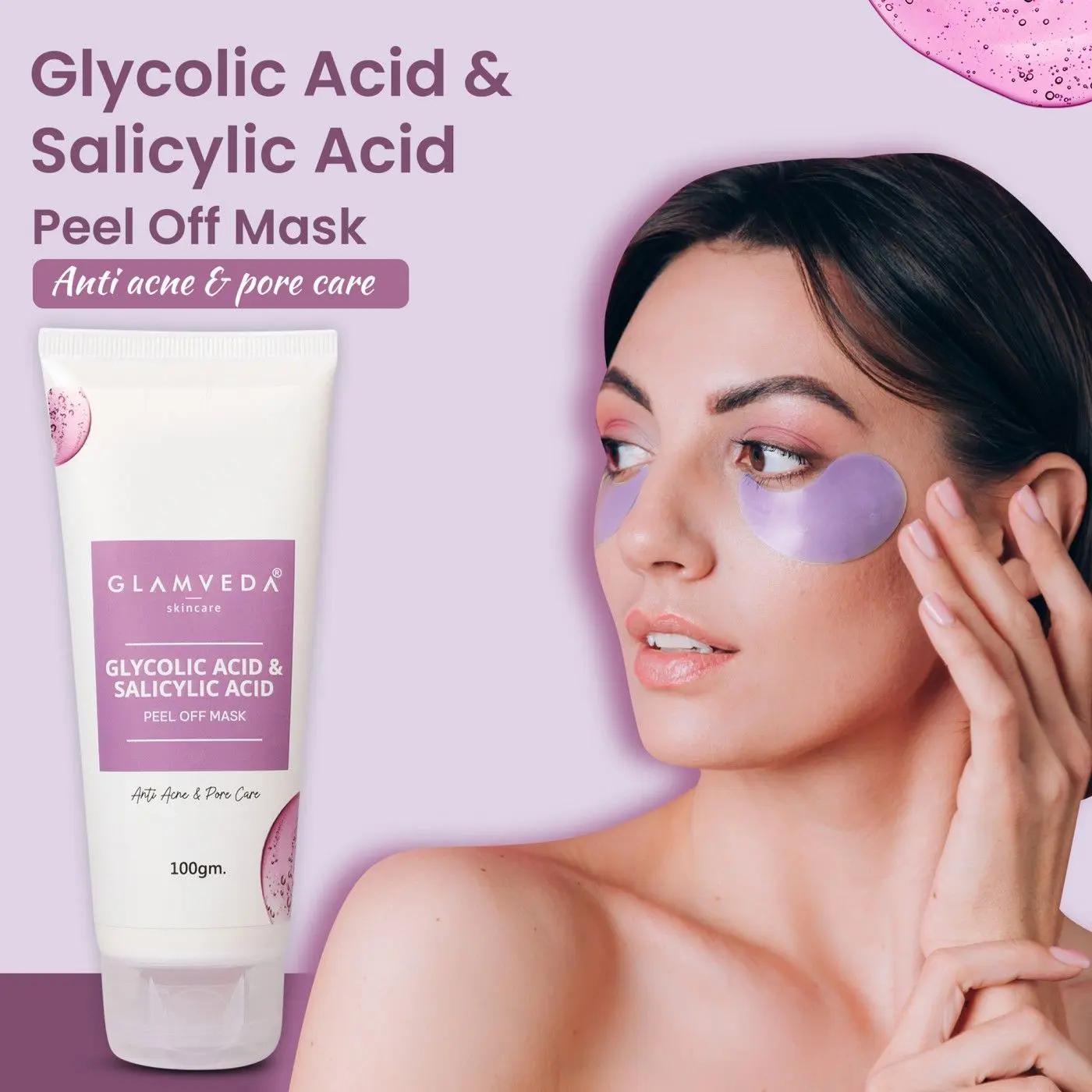 Glamveda Glycolic Acid & Salicylic Acid Anti Acne & Pore Care Peel Off Mask, Helps With Breakouts, Blemishes & Dull Skin,100Gm