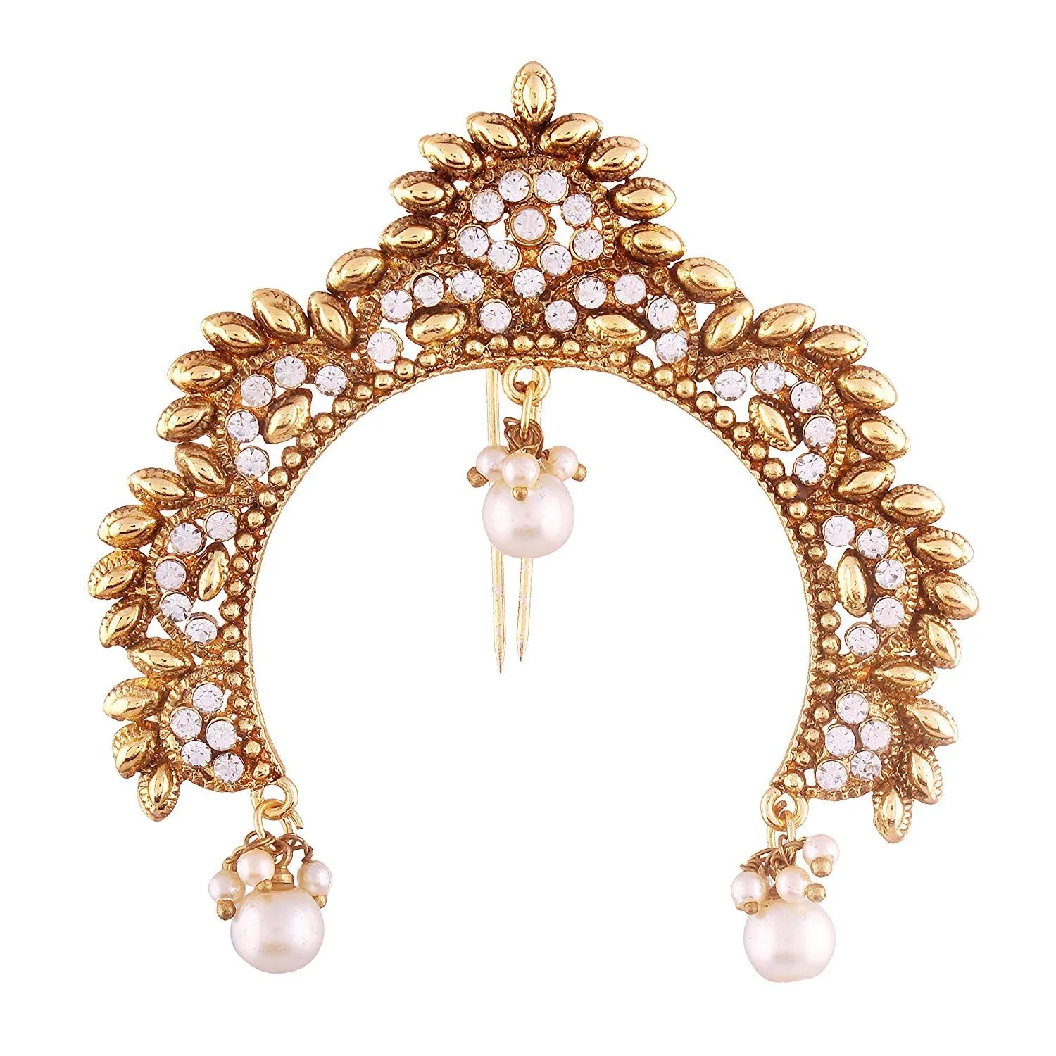 Peora Indian Jewellery Kundan Pearl Hair Accessary Juda Pin Hanging Pearl (PF37HJSM35W)