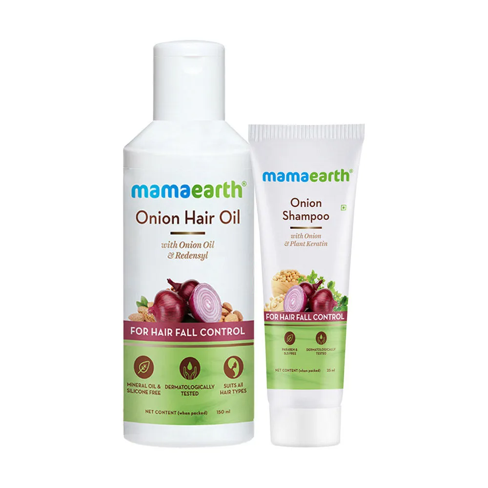 Mamaearth Onion Oil For Hair Regrowth & Hair Fall Control With Redensyl With Free Onion Shampoo