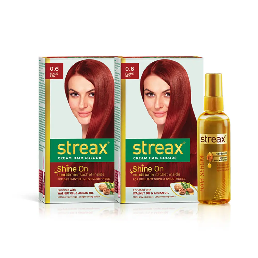 Streax Hair Colour Flame Red + Streax Walnut serum 45 ML