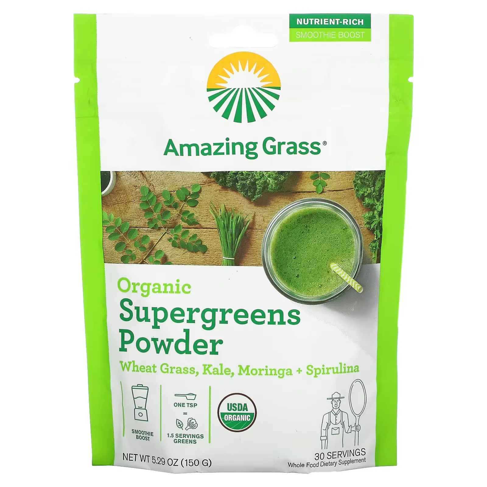 Organic Supergreens Powder, 5.29 oz (150 g)