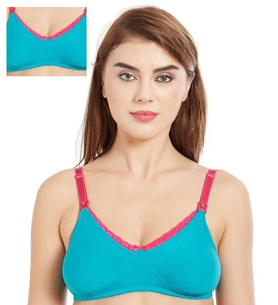 Inner Sense Organic Cotton Antimicrobial Laced Nursing Bra Pack of 2 - Blue