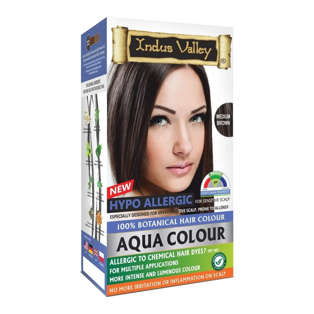 Indus Valley Hypo Allergic Aqua hair colour 100% Botanical Medium Brown