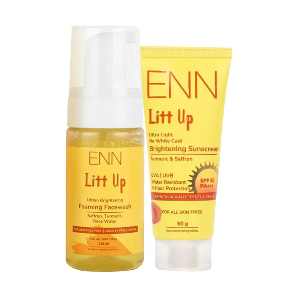 ENN Litt Up Ubtan Skin Brightening Facewash & Ultra Light Brightening Sunscreen SPF 50 Kit