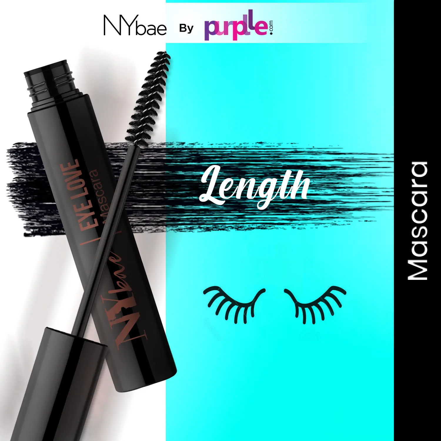 NY Bae Eye Love Lengthening Mascara | Waterproof Eye Makeup | Thick Long Lashes | Smudgeproof |Intense Black | 8ml