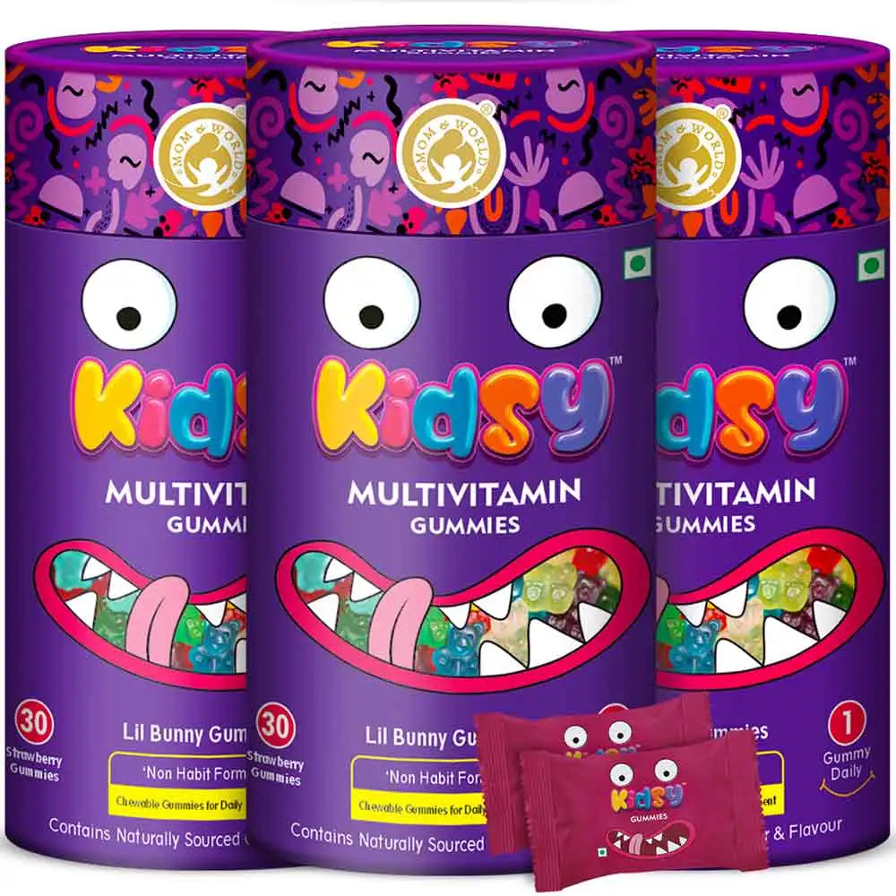 Mom & World Kidsy Multivitamin,  30 gummies  Strawberry (Pack of 3)