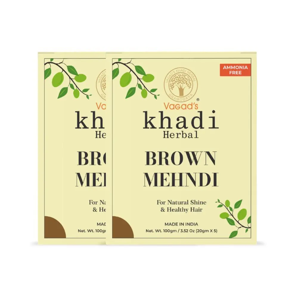 Vagad’s Khadi Brown Mehndi 100gm | Natural | Ammonia Free Henna (Pack of 2)