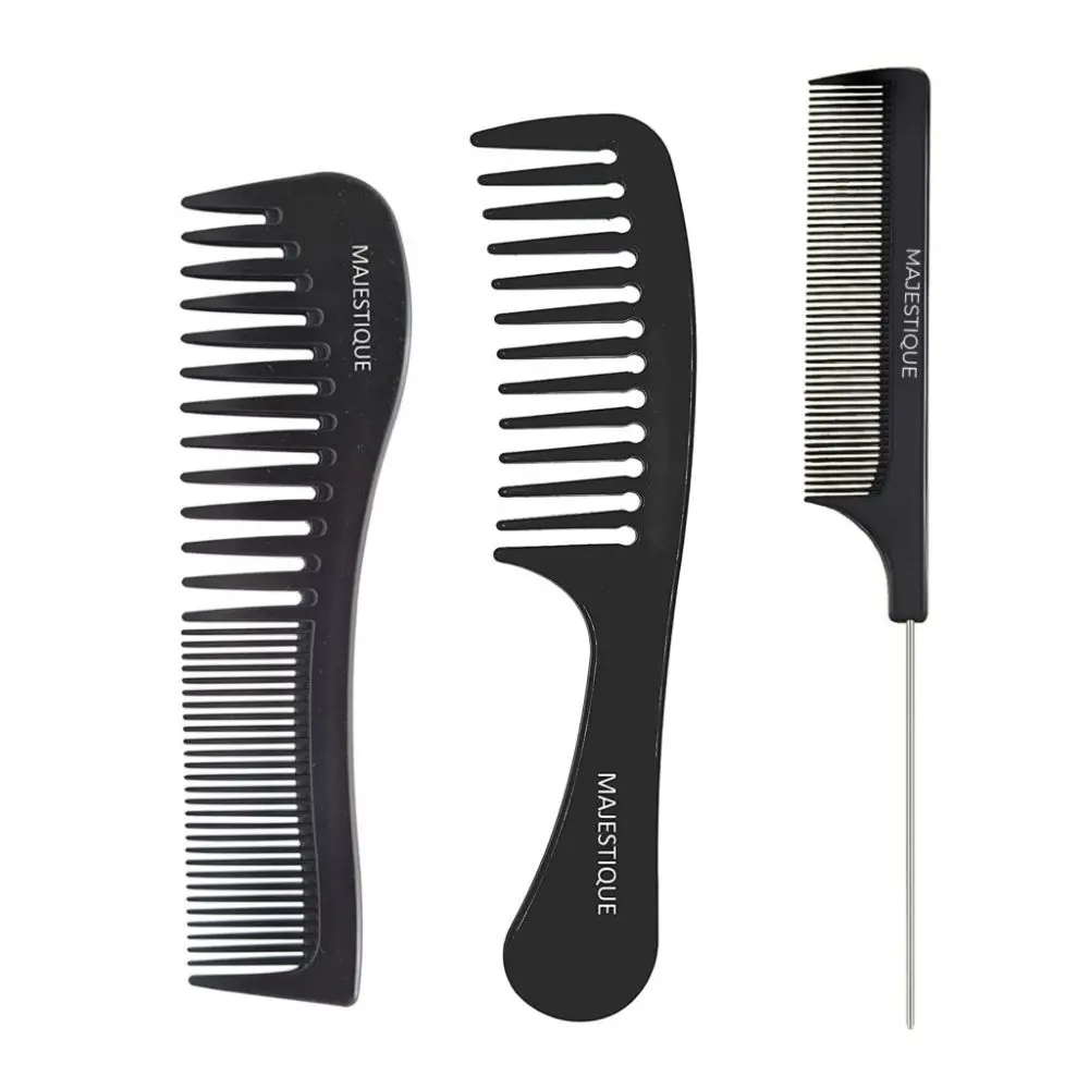 Majestique Hair Comb Set 3pcs - Professional Wide Comb,Steel Tail Comb,Dresser Hair Comb Styling Comb