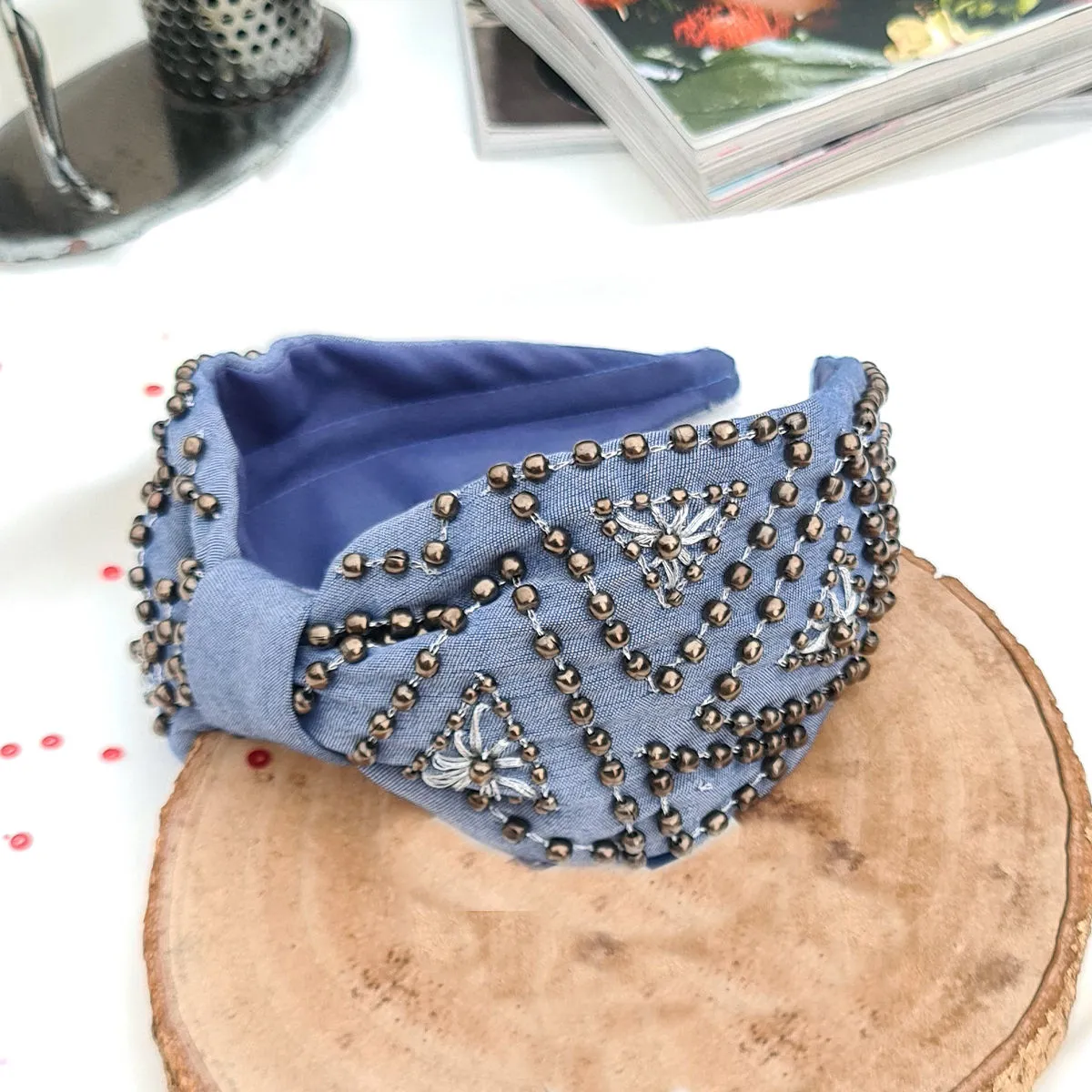 Diya Aswani Denim Metallic Hairband Cum Bandana