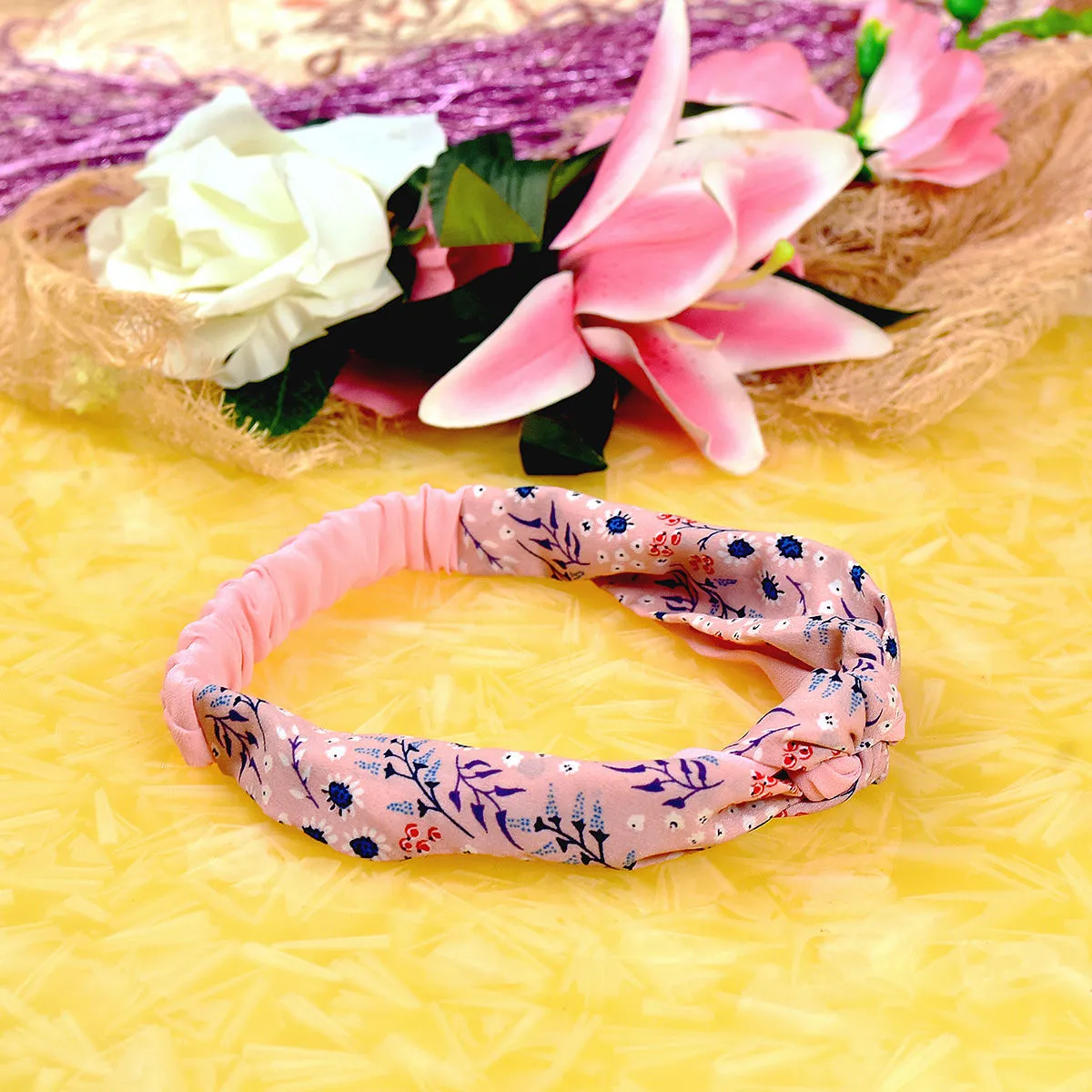 YoungWildFree Pink Block Printed Elastic Knot Wrap Headbands For Women-Trending Fancy Design 2021