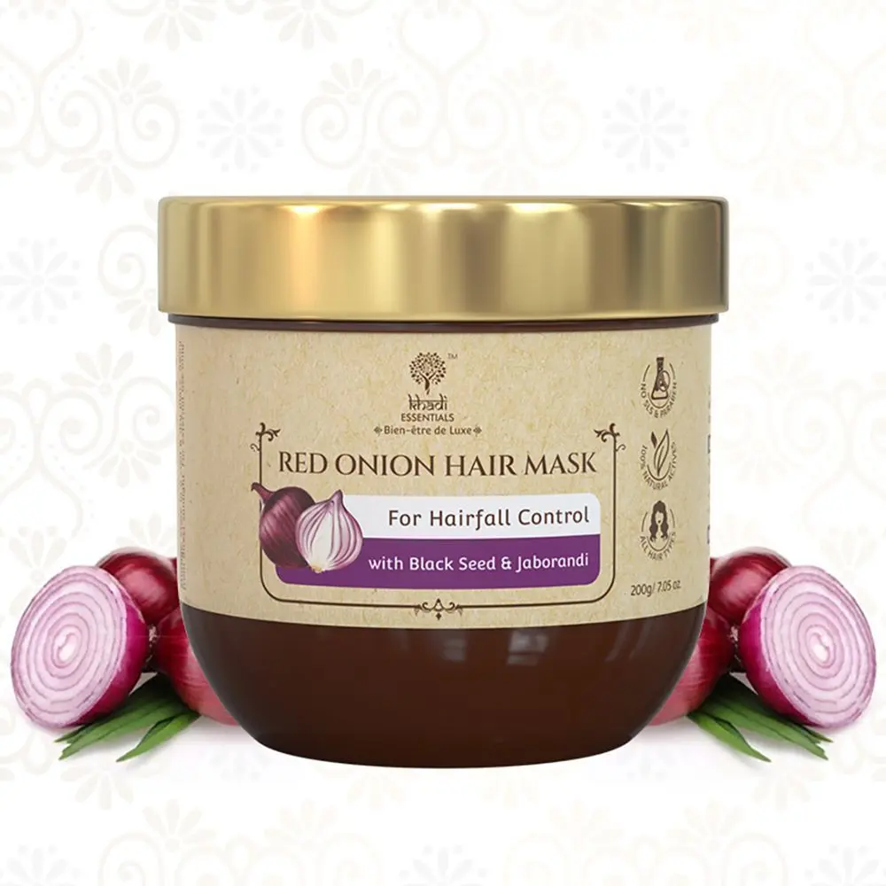 Khadi Essentials Red Onion Hair Mask with Black Seed and Jaborandi For Hairfall Control, 200gm