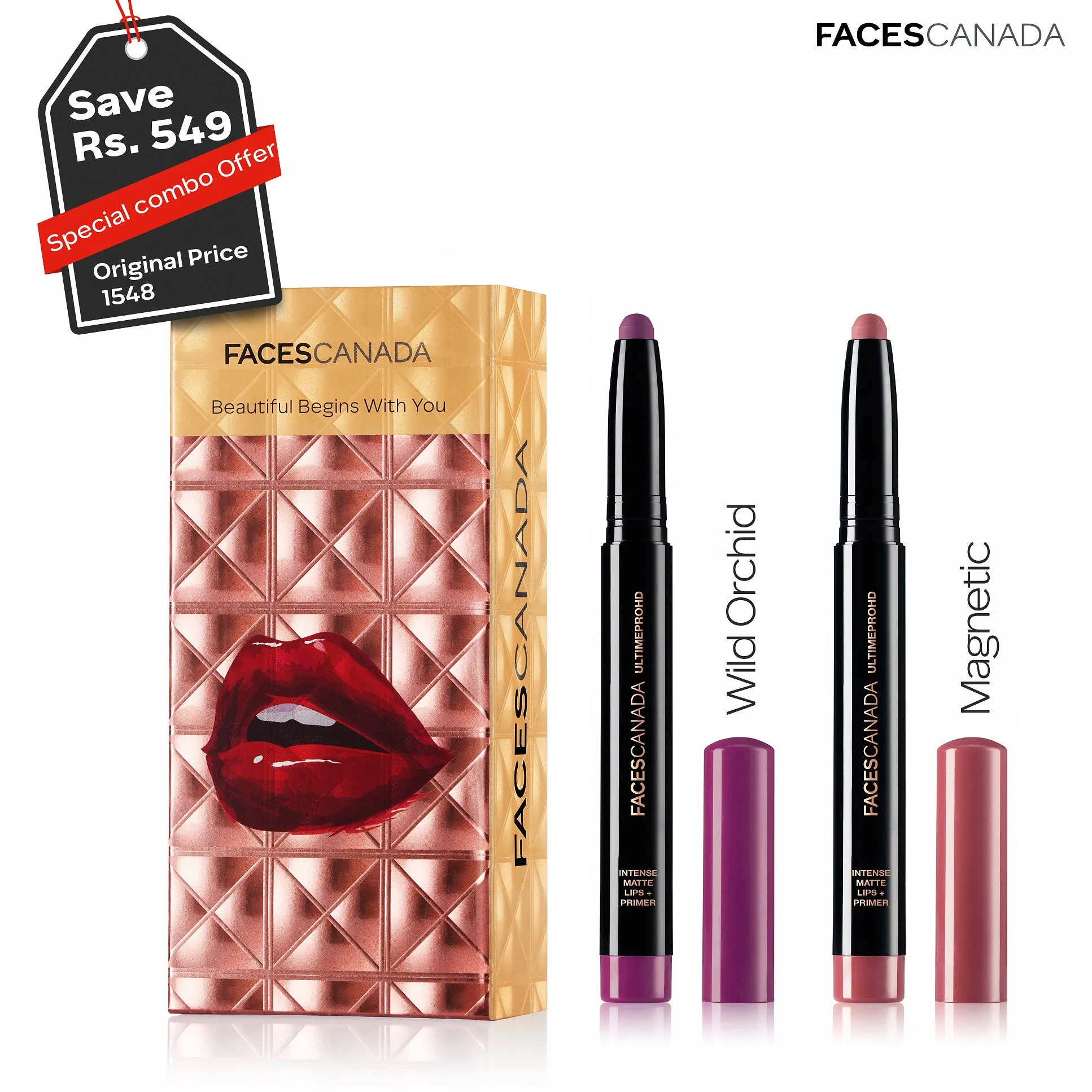 Faces Canada HD Lipstick Combo - Magnetic + Wild Orchid