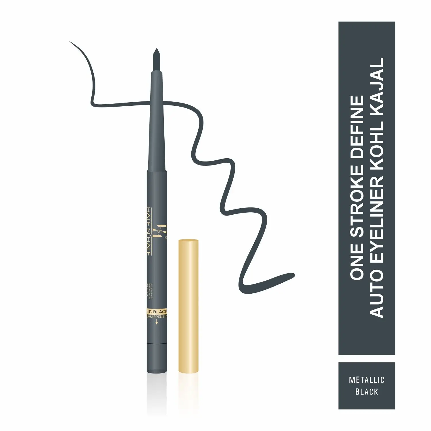 Half N Half One Stroke Defining Auto Eyeliner Kohl Kajal, smudge proof and waterproof, 18hour Long Lasting, Metallic Black (0.3g)