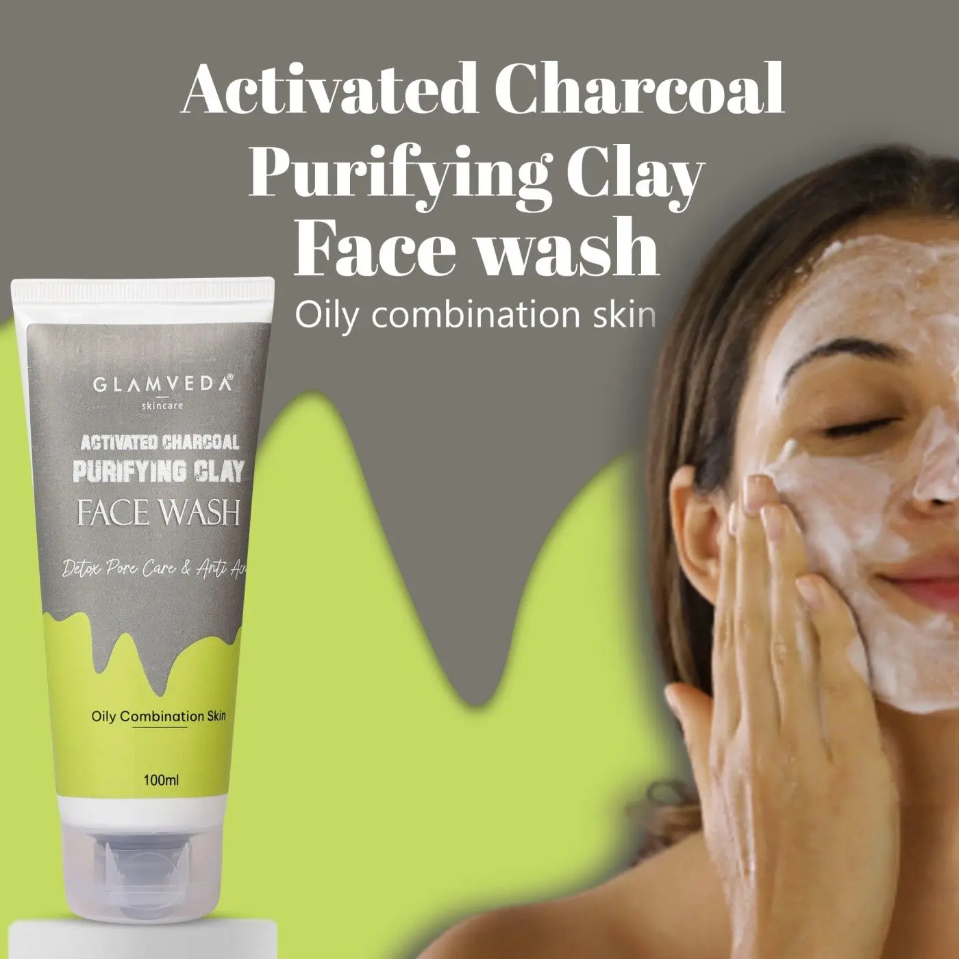 Glamveda Activated Charcoal Clay face wash Detox & Anti Acne