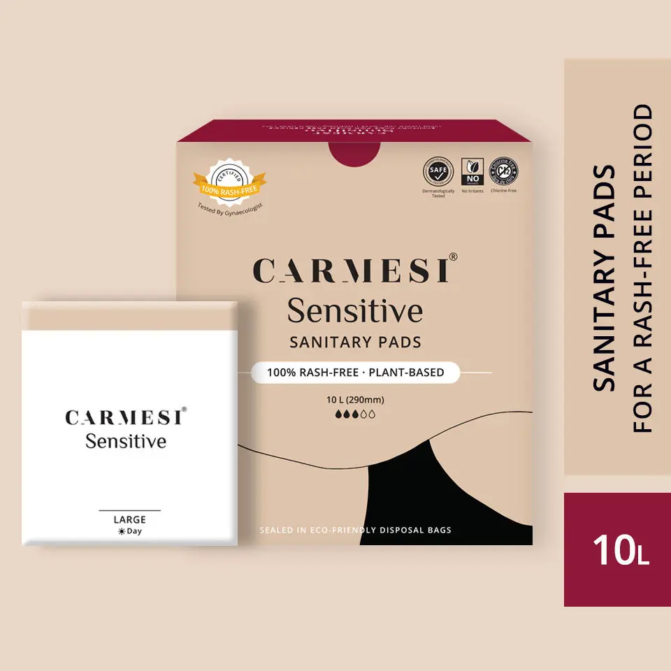 Carmesi Sensitive - Sanitary Pads for Rash-Free Periods (10 Large)